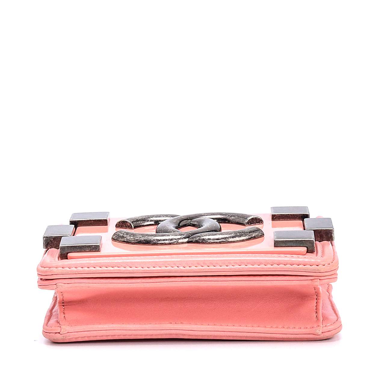 Chanel - Pink Lambskin Leather CC Block Logo Boy Brick Mini Crossbody Bag